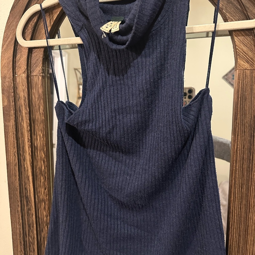 Free People Navy Ribbed Sleeveless Top